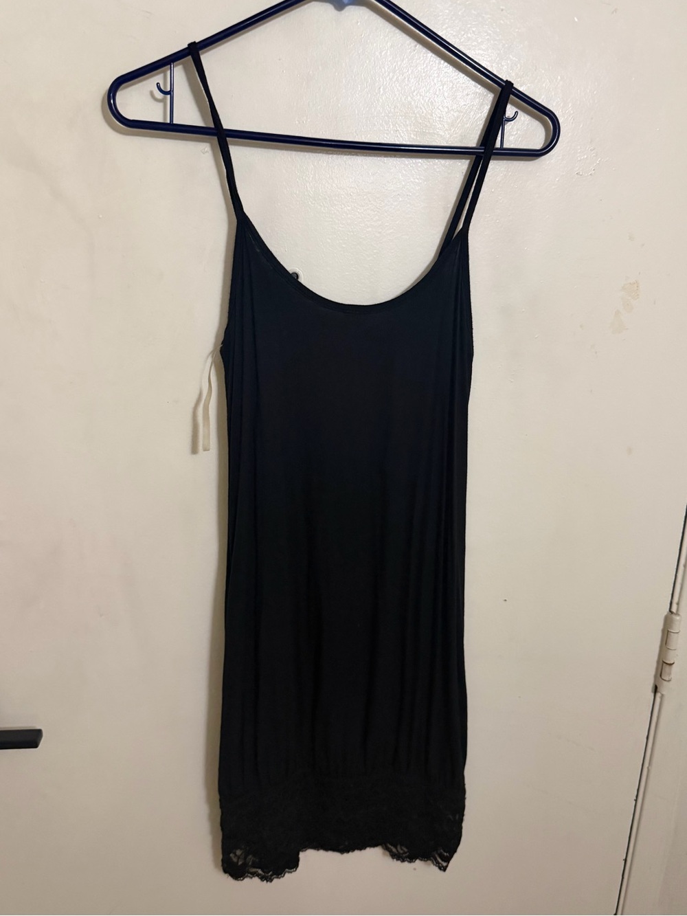 Black Lace-Hem layering long Camisole Slip tunic Top - Women large L